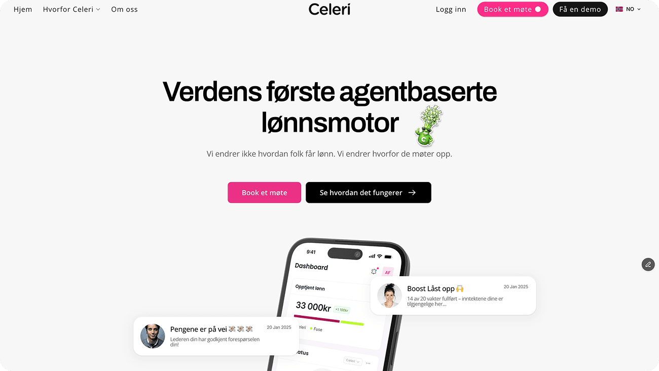 Eksempel på moderne nettside bygget for Celeri