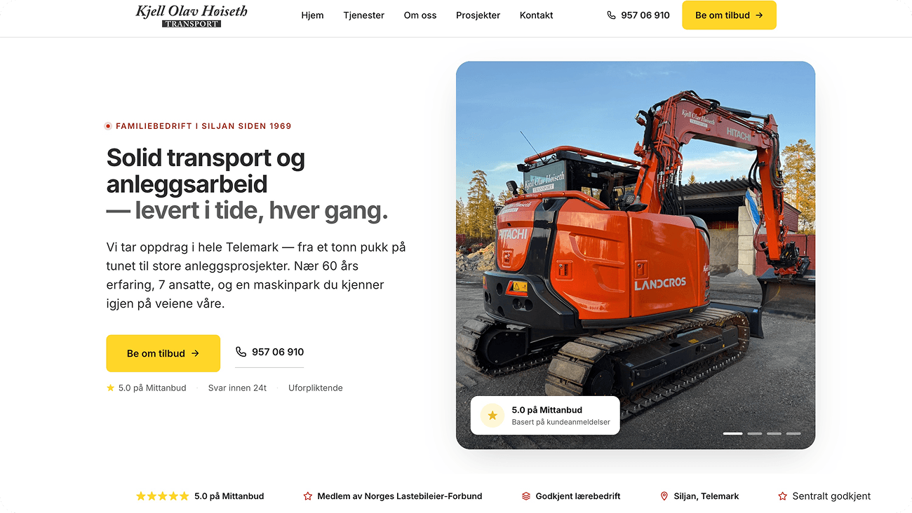 Nettside for Kjell Olav Høiseth Transport